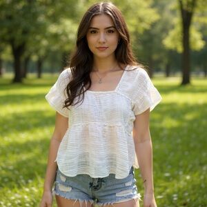 Anthropologie White Textured Blouse